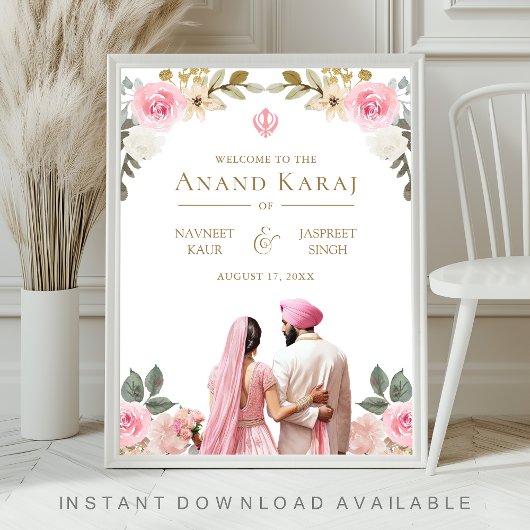 Poster Panneau de bienvenue de mariage Sikh Anand Karaj à