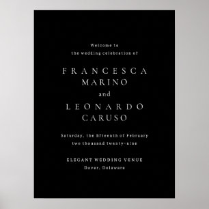 Poster Panneau de bienvenue de mariage simple noir classi