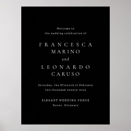 Poster Panneau de bienvenue de mariage simple noir classi (Devant)
