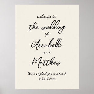 Poster Panneau de Bienvenue de Mariage Simple Vintage et 