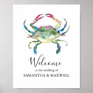 Poster Panneau de bienvenue de mariage sur la plage Crabe