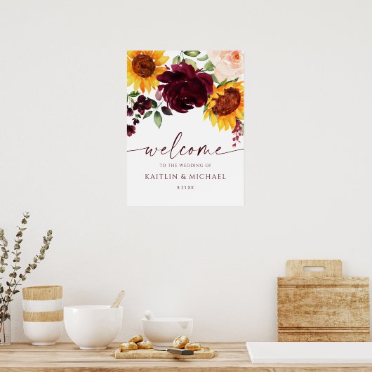 Poster Panneau de bienvenue de mariage Tournesols Rose Bo (Cuisine)