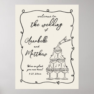 Poster Panneau de Bienvenue de Mariage Vintage Dessiné à