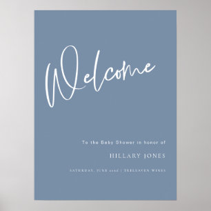 Poster Panneau de bienvenue du Baby shower bleu Dusty Den
