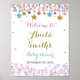 Poster Panneau de bienvenue du baby shower Blue Twinkle T