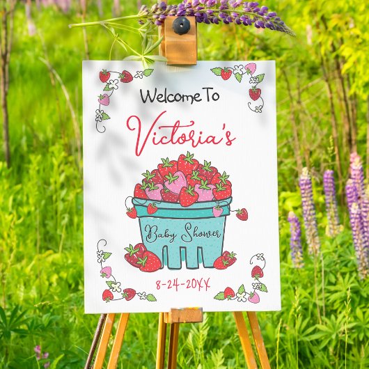 Poster Panneau de bienvenue du Baby shower de fraise Berr