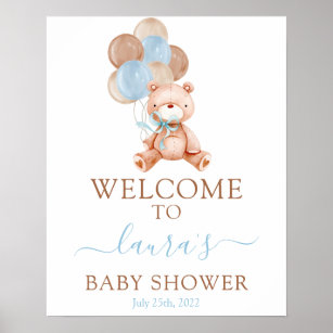 Poster Panneau de bienvenue du Baby shower de l'ours en p