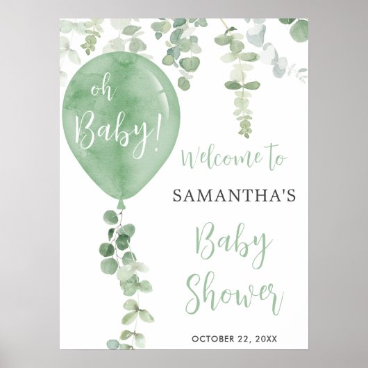 Poster Panneau de bienvenue du baby shower d'eucalyptus e (Devant)