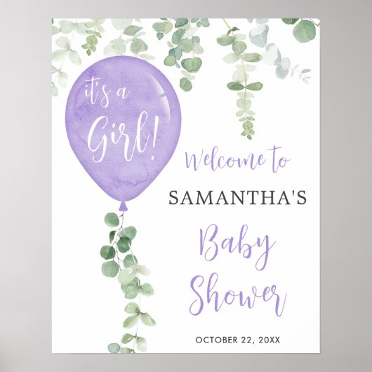 Poster Panneau de bienvenue du baby shower d'eucalyptus e (Devant)
