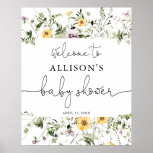 Poster Panneau de bienvenue du baby shower fleur sauvage 
