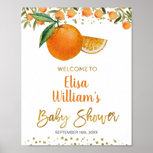 Poster Panneau de bienvenue du baby shower orange Cutie (Devant)