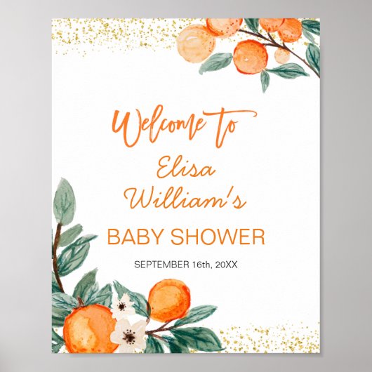 Poster Panneau de bienvenue du baby shower orange Little  (Devant)