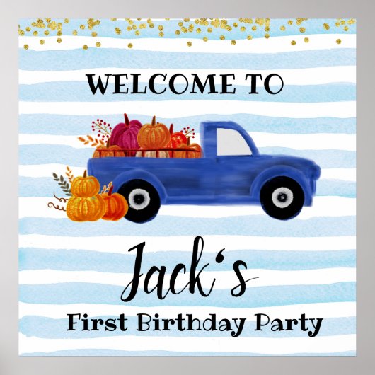 Poster Panneau de bienvenue du camion citrouille bleu (Devant)