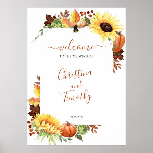 Poster Panneau de bienvenue du Mariage de automne citroui (Devant)