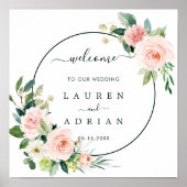 Poster Panneau de bienvenue du Mariage de fleurs rose vie (Devant)