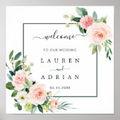 Poster Panneau de bienvenue du Mariage de fleurs rose vie (Devant)