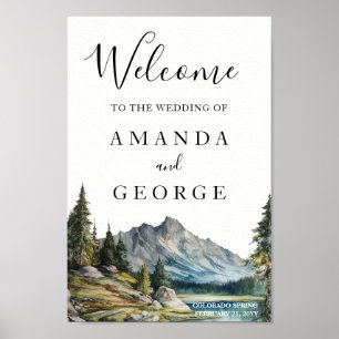 Poster Panneau de bienvenue du mariage de montagne au bor