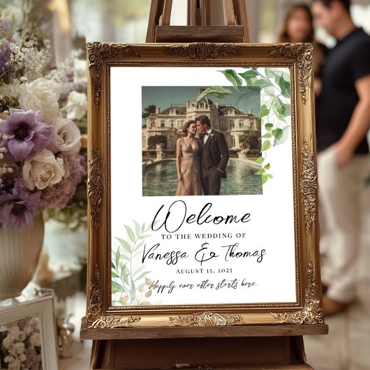 Poster Panneau de bienvenue du mariage de verdure photo