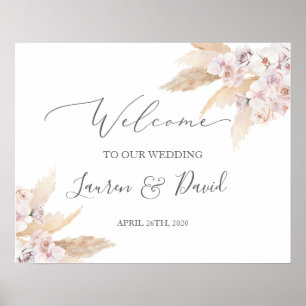 Poster Panneau de bienvenue du mariage Pampas Grass