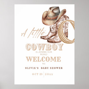 Poster Panneau de bienvenue du petit Baby shower Cowboy