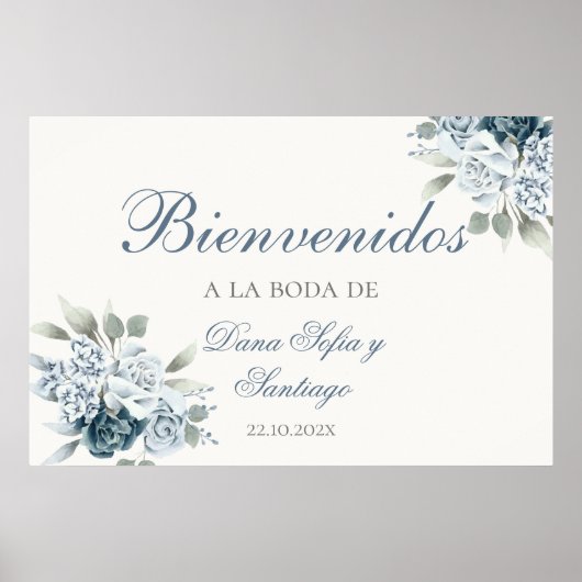 Poster Panneau de bienvenue Dusty Blue Mariage espagnol (Devant)