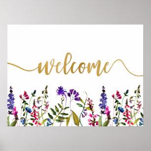 Poster Panneau de bienvenue élégant à motif de fleurs sau