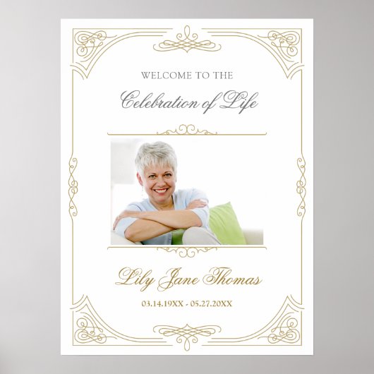 Poster Panneau de bienvenue élégant à tourbillon doré pou (Devant)