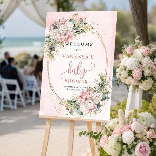 Poster Panneau de bienvenue élégant Baby Shower Rose Gold
