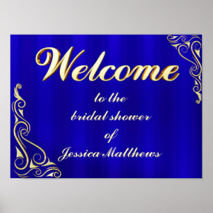 Poster Panneau de bienvenue élégant or et bleu pour la do