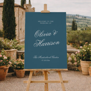 Poster Panneau de bienvenue élégant pour mariage bleu mar
