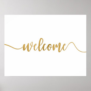 Poster Panneau de bienvenue en calligraphie or simple