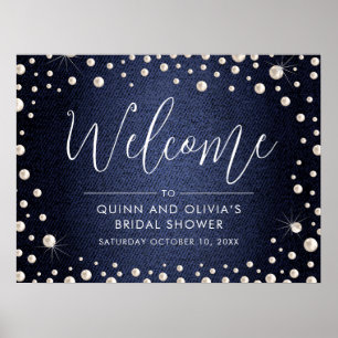 Poster Panneau de bienvenue en denim et perles