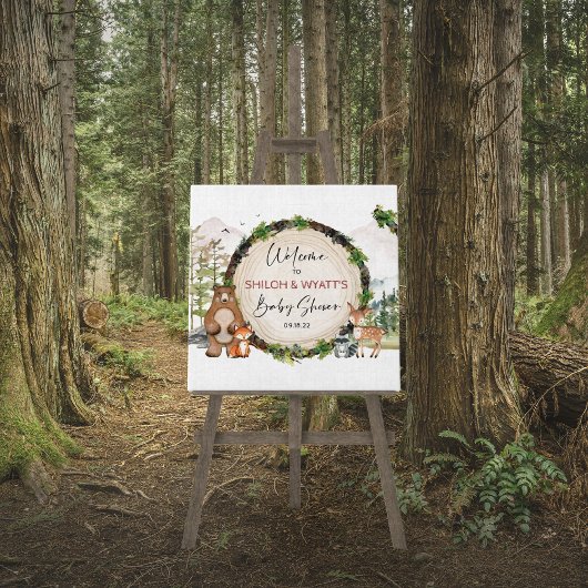 Poster Panneau de bienvenue en tranche de bois d'animaux