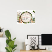 Poster Panneau de bienvenue en tranche de bois d'animaux (Bureau à domicile)