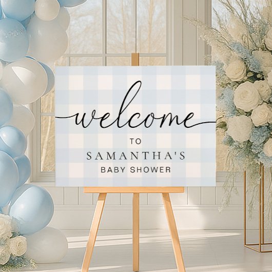 Poster Panneau de bienvenue en vichy bleu