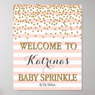 Poster Panneau de Bienvenue Fille Bébé Sprinkle Rose Doré
