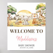 Poster Panneau de bienvenue Fille Fleur Jungle Safari Ani (Devant)