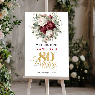 Poster Panneau de Bienvenue Fleurs Rouge Foncé Premium po