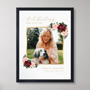 Poster Panneau de bienvenue floral bordeaux rose Mémorial