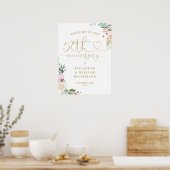 Poster Panneau de bienvenue floral cœur or 50e anniversai (Cuisine)