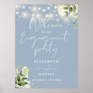 Poster Panneau de bienvenue Floral Lights Bleu Poussiéreu