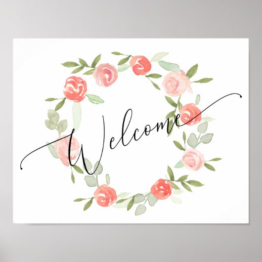 Poster Panneau de bienvenue floral - mariage Peach Coral (Devant)