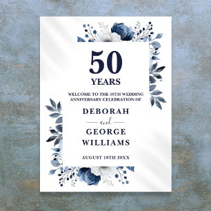 Poster Panneau de bienvenue floral pour 50 ans de mariage