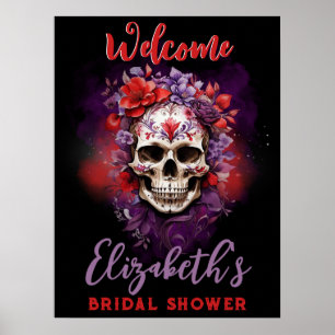 Poster Panneau de bienvenue Floral Skull Rouge/Violet Hal