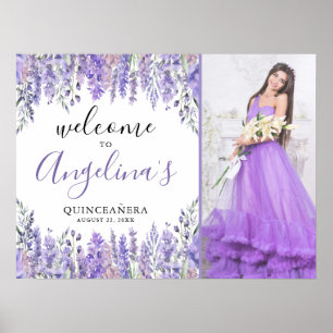 Poster Panneau de bienvenue floral violet pour Quinceaner