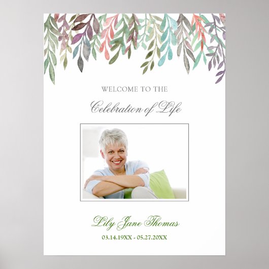 Poster Panneau de bienvenue funéraire à feuillage aquarel (Devant)