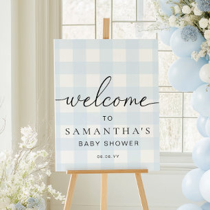 Poster Panneau de bienvenue Gingham bleu