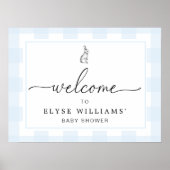 Poster Panneau de bienvenue lapin bleu gingham (Devant)