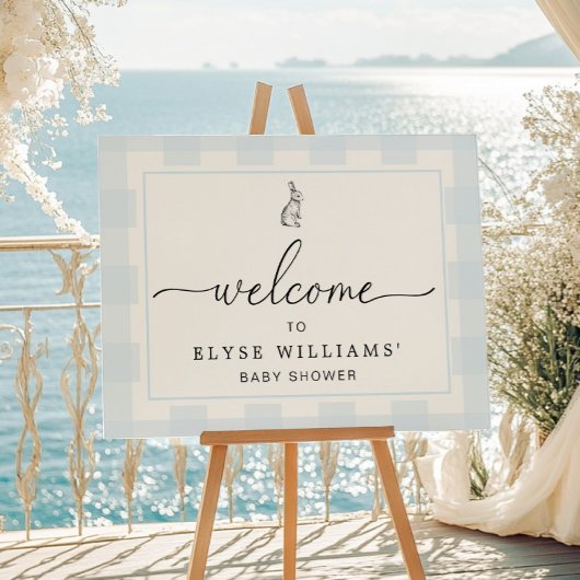 Poster Panneau de bienvenue lapin bleu gingham