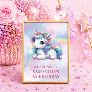Poster Panneau de bienvenue Licorne Magique Pastel Fille